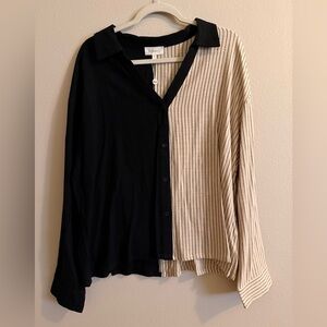 Bohme Black and Cream Striped Button-Up Top
